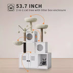 Meuble cache-litière pour chat en bois à plusieurs niveaux avec poteau à griffer et grotte pour chat, Meuble cache-litière pour chat avec poteau à griffer en sisal, Coin douillet