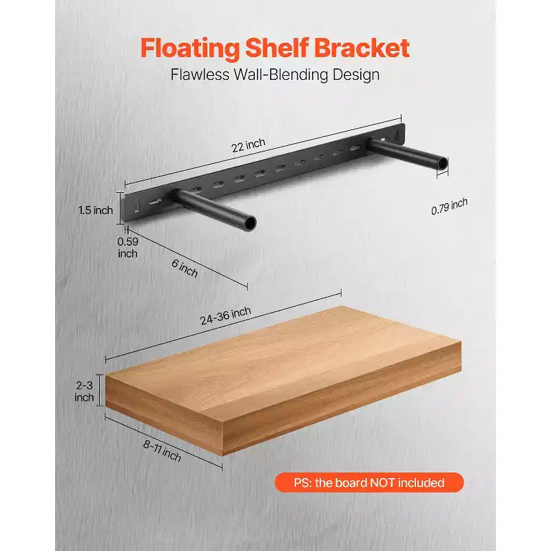 Supports d'étagère flottants VEVOR 2 pièces, capacité de charge de 68 kg, 558,4x157,4x38,1 mm, dissimulés robustes, montage mural, noirs