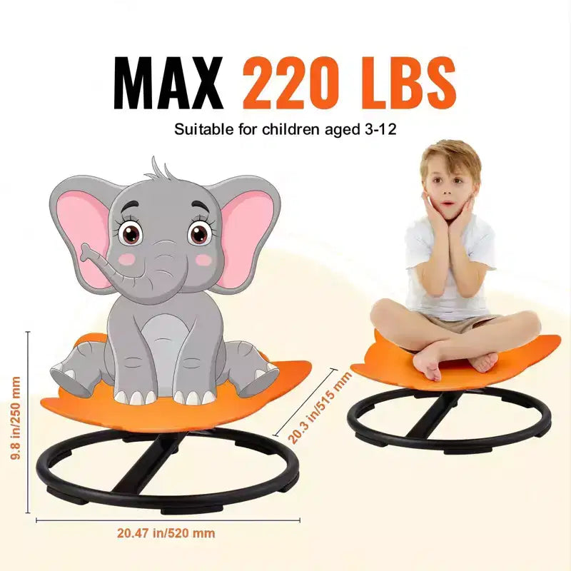Fauteuil sensoriel rotatif 360 Elephant pour enfants avec base métallique antidérapante - Capacité de 100 kg