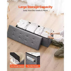 VIYET 45 Pouf de rangement pliant gris, banc en lin 300 kg avec poches latérales pour chambre/entrée/salon