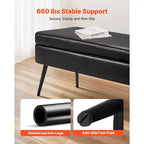 Banc de rangement VIYET 47 en cuir PU noir, pieds en métal supportant 300 kg, banc à fermeture amortie pour entrée/chambre/salon