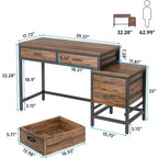 Lantine Bureau informatique 99 cm avec 5 tiroirs, style industriel marron rustique, table d'écriture pour bureau à domicile avec rangement pour petits espaces.