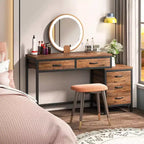 Lantine Bureau informatique 99 cm avec 5 tiroirs, style industriel marron rustique, table d'écriture pour bureau à domicile avec rangement pour petits espaces.