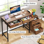 Lantine Bureau informatique 99 cm avec 5 tiroirs, style industriel marron rustique, table d'écriture pour bureau à domicile avec rangement pour petits espaces.