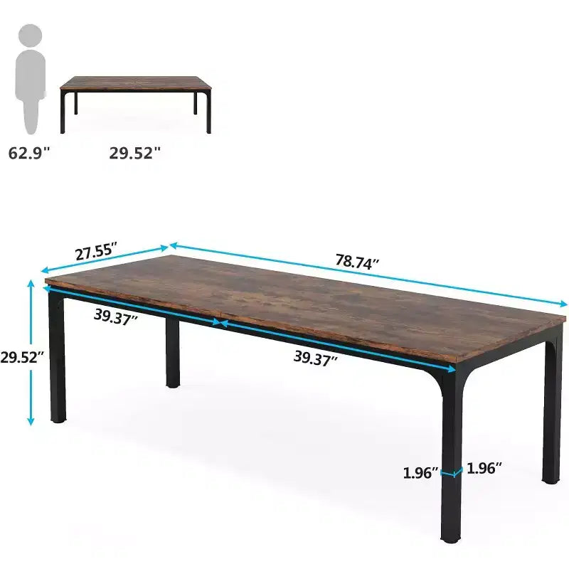 Lantine Table de conférence de 2 m (6,5 pi), table de réunion/séminaire rectangulaire de 78,7 po, grandes tables professionnelles pour 6 à 8 personnes (table uniquement)