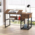Lantine Premium Drafting Table with Storage Drawers, Drawing Artist Craft Table with Shelves and Tiltable Tabletop for Home Office