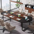 Lantine 6FT Conference Table, Large Modern Oval Shaped Meeting Table for Seminar, Office Meeting Walnut & Black