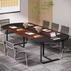 Table de conférence Lantine 6 pieds, grande table de réunion ovale moderne pour séminaire, bureau Noyer et noir