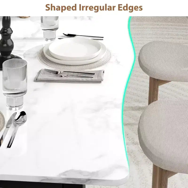 Table à manger 78.7 Wave Edge - Plateau en MDF avec cadre en métal, pour 6 à 8 personnes, idéale pour la cuisine/salle à manger