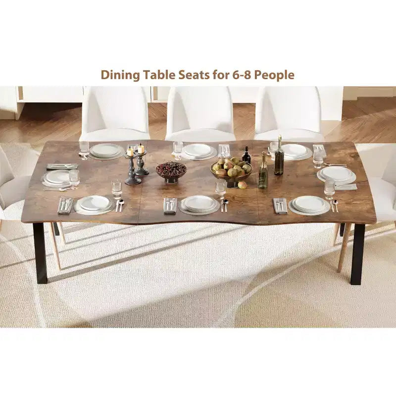 Table à manger 78.7 Wave Edge - Plateau en MDF avec cadre en métal, pour 6 à 8 personnes, idéale pour la cuisine/salle à manger