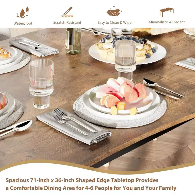 Table à manger 78.7 Wave Edge - Plateau en MDF avec cadre en métal, pour 6 à 8 personnes, idéale pour la cuisine/salle à manger