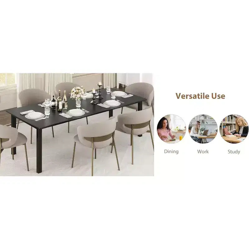 Table à manger 78.7 Wave Edge - Plateau en MDF avec cadre en métal, pour 6 à 8 personnes, idéale pour la cuisine/salle à manger