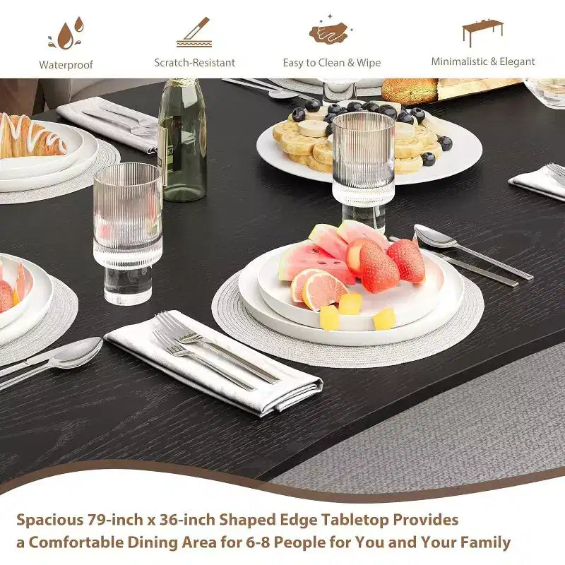 Table à manger 78.7 Wave Edge - Plateau en MDF avec cadre en métal, pour 6 à 8 personnes, idéale pour la cuisine/salle à manger