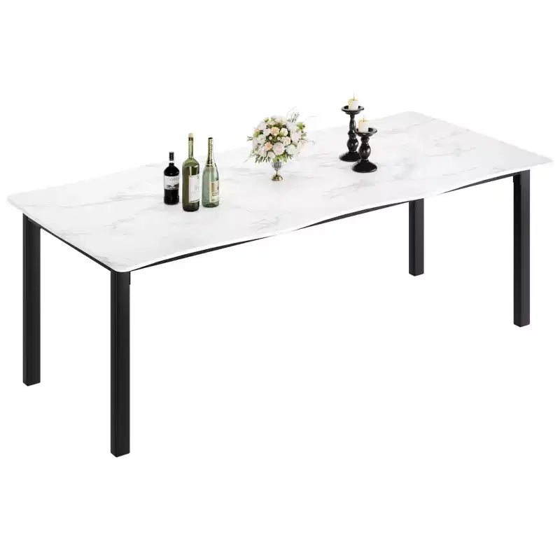 Table à manger 78.7 Wave Edge - Plateau en MDF avec cadre en métal, pour 6 à 8 personnes, idéale pour la cuisine/salle à manger
