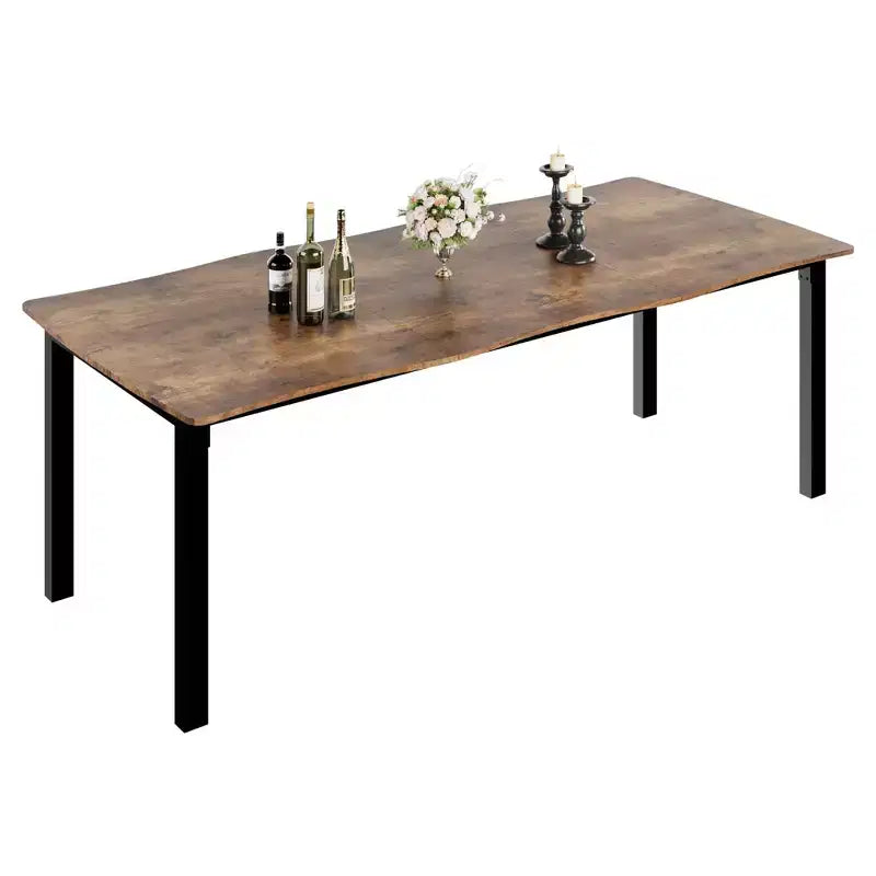 Table à manger 78.7 Wave Edge - Plateau en MDF avec cadre en métal, pour 6 à 8 personnes, idéale pour la cuisine/salle à manger