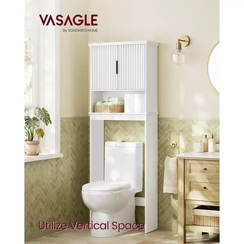 VASAGLE Collection MAXE - Meuble de rangement WC, organiseur de salle de bain moderne du milieu du siècle de 60 cm de large avec portes cannelées