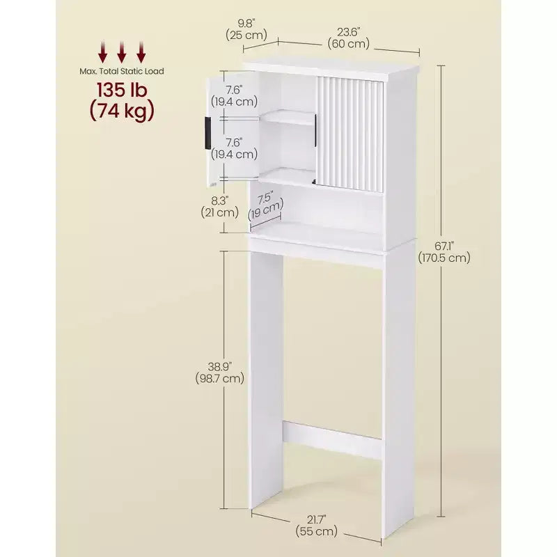 VASAGLE Collection MAXE - Meuble de rangement WC, organiseur de salle de bain moderne du milieu du siècle de 60 cm de large avec portes cannelées