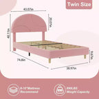 Lit enfant avec tête de lit capitonnée, design en forme d'arche, lit plateforme mignonne de princesse pour filles/garçons, support à lattes en bois