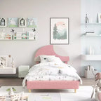 Lit enfant avec tête de lit capitonnée, design en forme d'arche, lit plateforme mignonne de princesse pour filles/garçons, support à lattes en bois