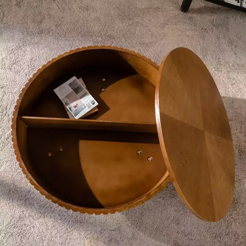 Table basse ronde ModernLuxe rétro avec rangement dissimulé, table d'appoint de salon en bois de style Mid-Century