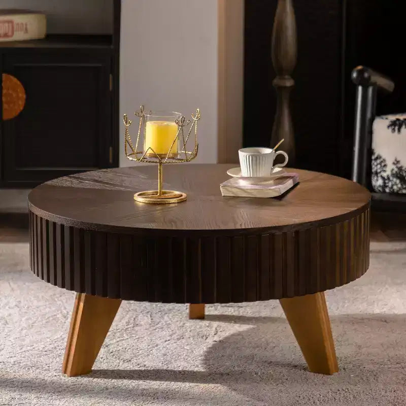 Table basse ronde ModernLuxe rétro avec rangement dissimulé, table d'appoint de salon en bois de style Mid-Century