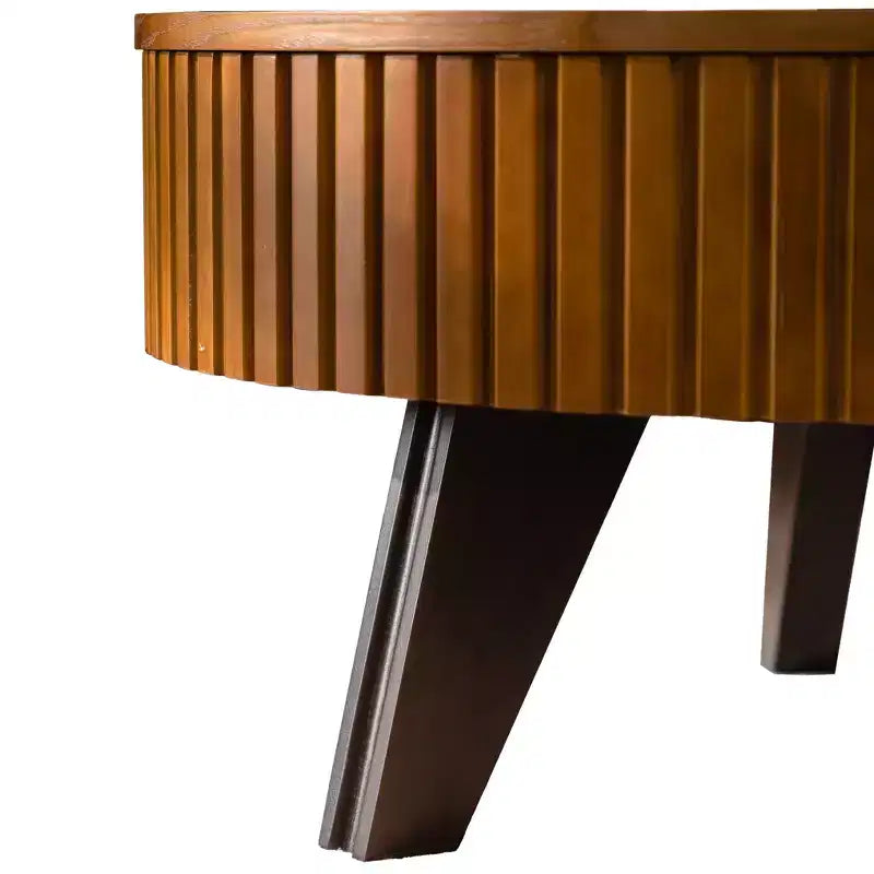 Table basse ronde ModernLuxe rétro avec rangement dissimulé, table d'appoint de salon en bois de style Mid-Century