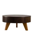 Table basse ronde ModernLuxe rétro avec rangement dissimulé, table d'appoint de salon en bois de style Mid-Century