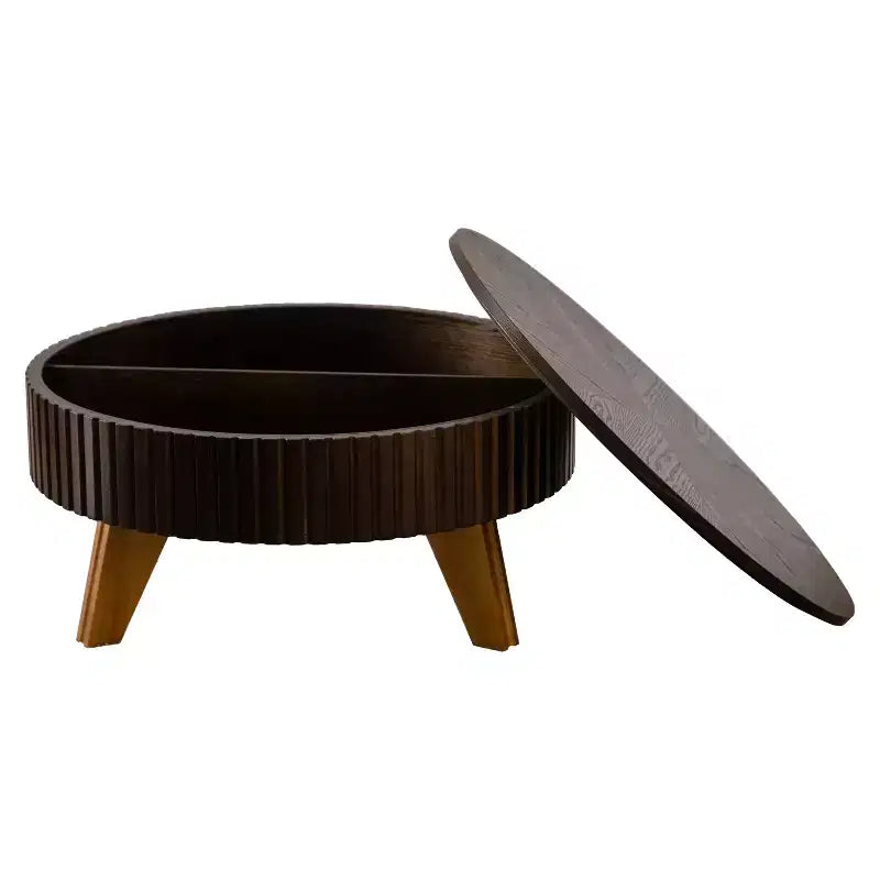 Table basse ronde ModernLuxe rétro avec rangement dissimulé, table d'appoint de salon en bois de style Mid-Century