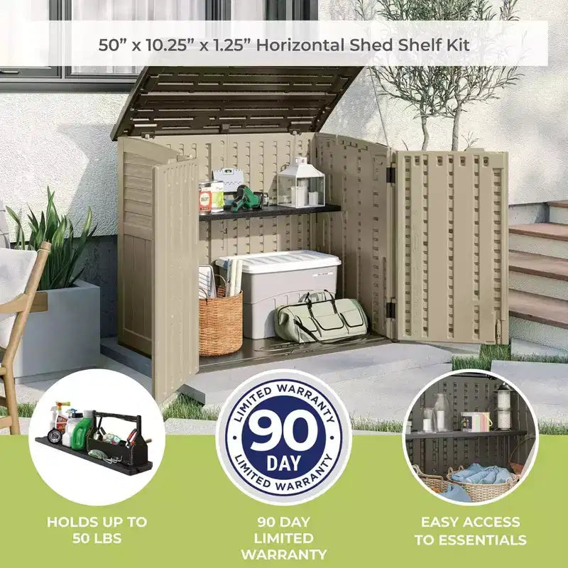 Suncast Lot de 3 étagères horizontales pour abri de jardin, gain de place, rangement mural extérieur, noir