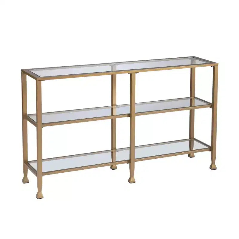 HomeRoots 49 Clear and Gold Glass Floor Shelf Console Table With Storage