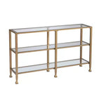 HomeRoots 49 Clear and Gold Glass Floor Shelf Console Table With Storage