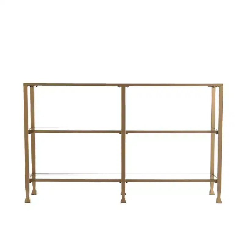 HomeRoots 49 Table console étagère de sol en verre transparent et or avec rangement