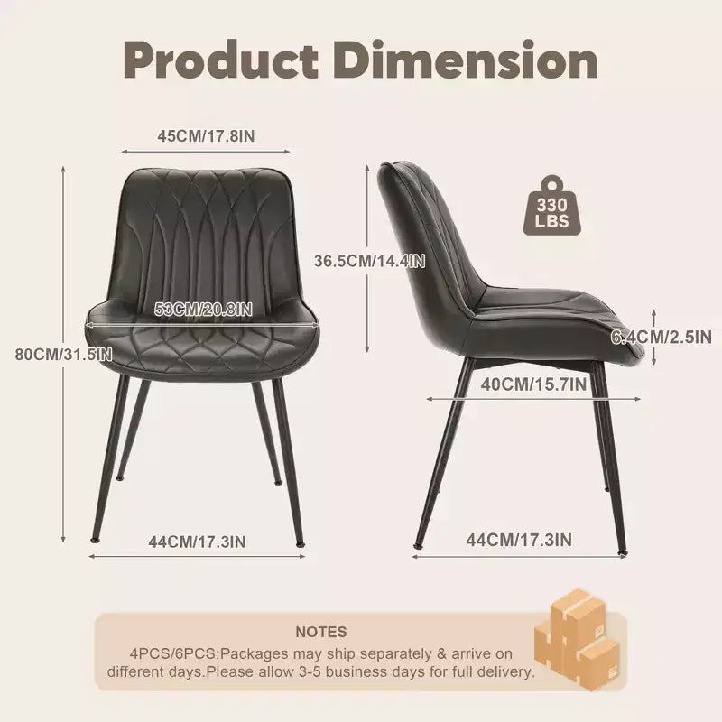 Lot de 4/6 chaises de salle à manger modernes du milieu du siècle, chaises de cuisine et de salle à manger rembourrées en similicuir avec dossier et pieds en métal, pour la réception d'invités