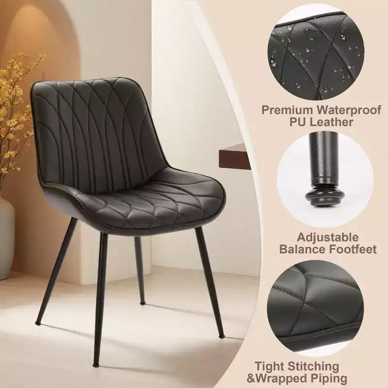 Lot de 4/6 chaises de salle à manger modernes du milieu du siècle, chaises de cuisine et de salle à manger rembourrées en similicuir avec dossier et pieds en métal, pour la réception d'invités