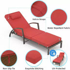 Chaise longue pliante en rotin 2 pièces, fauteuil de jardin avec dossier réglable sur 5 positions, coussin et oreiller pour l'arrière-cour, la terrasse, le porche
