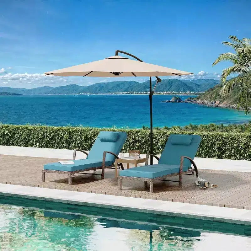 Chaise longue pliante en rotin 2 pièces, fauteuil de jardin avec dossier réglable sur 5 positions, coussin et oreiller pour l'arrière-cour, la terrasse, le porche