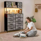 Commode avec 12 tiroirs en tissu, commode de chambre avec station de recharge, commodes et chiffonniers