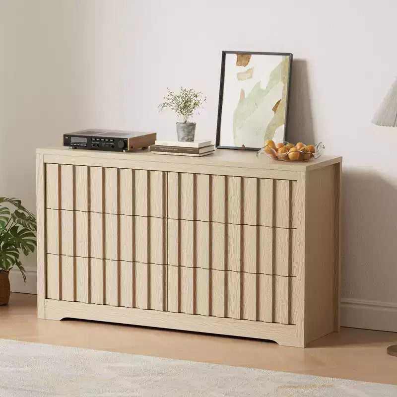 Modern Fluted Dresser for Bedroom, Wooden Chest of Drawers, Handleless Storage Organizer with Deep Clothes Drawers for Living Room & Hallway