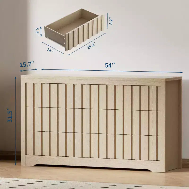 Commode cannelée moderne pour chambre à coucher, commode en bois, organiseur de rangement sans poignées avec tiroirs profonds pour vêtements pour salon et couloir