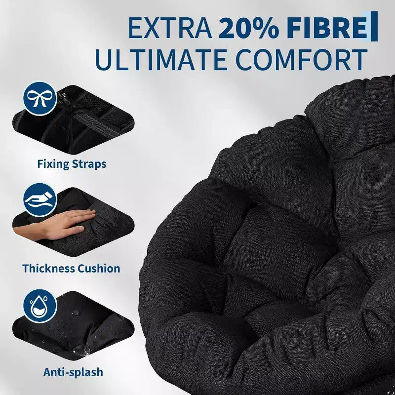 37 Fauteuil Papasan ergonomique en osier avec coussin en tissu doux ultra-épais, cadre en acier robuste, base pivotante à 360° pour bureau à domicile