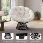 37 Fauteuil Papasan ergonomique en osier avec coussin en tissu doux ultra-épais, cadre en acier robuste, base pivotante à 360° pour bureau à domicile