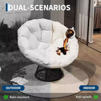 37 Fauteuil Papasan ergonomique en osier avec coussin en tissu doux ultra-épais, cadre en acier robuste, base pivotante à 360° pour bureau à domicile