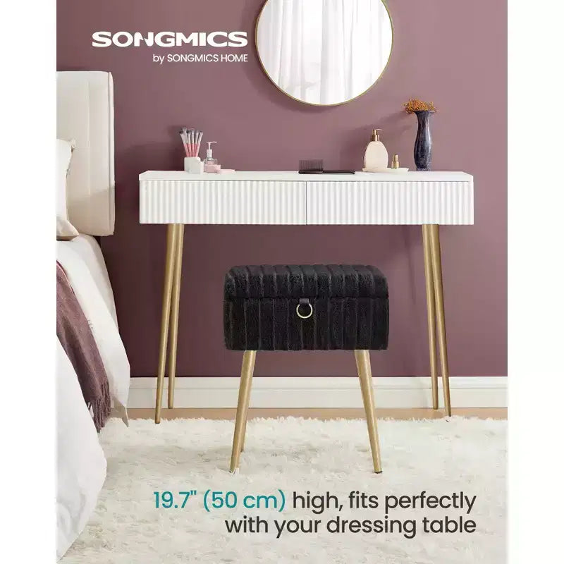 SONGMICS Tabouret de Coiffeuse avec Rangement, Tabouret de Maquillage, Repose-Pieds Ottoman, Pieds en Métal, Pieds Réglables