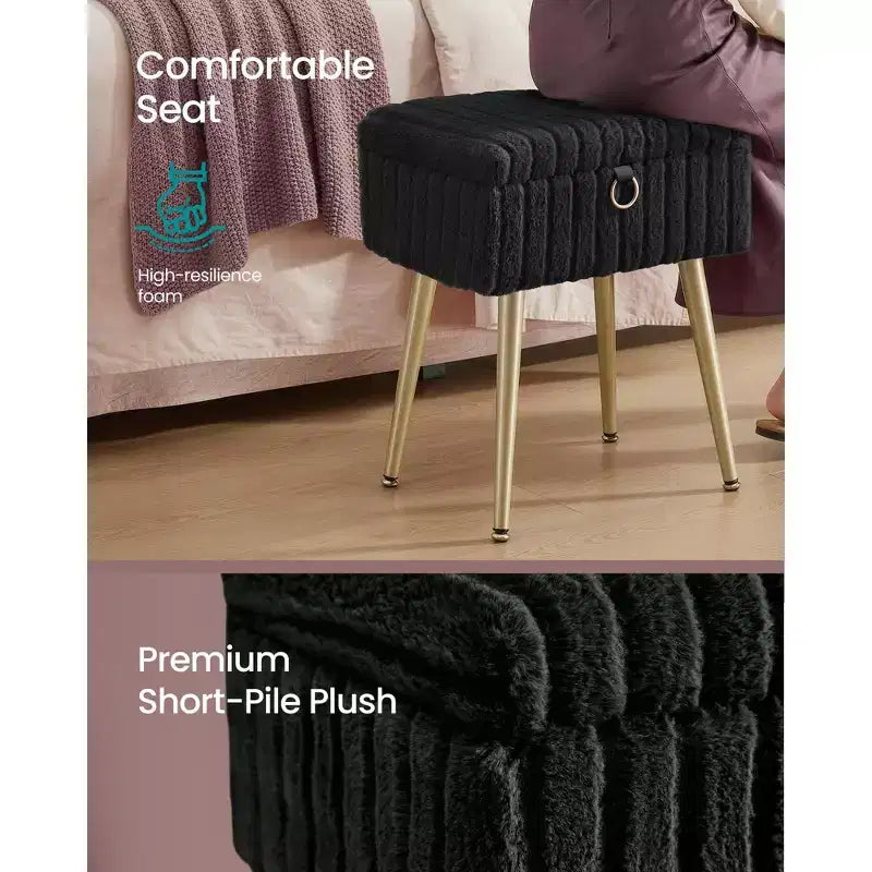 SONGMICS Tabouret de Coiffeuse avec Rangement, Tabouret de Maquillage, Repose-Pieds Ottoman, Pieds en Métal, Pieds Réglables
