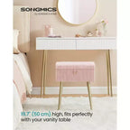 SONGMICS Tabouret de Coiffeuse avec Rangement, Tabouret de Maquillage, Repose-Pieds Ottoman, Pieds en Métal, Pieds Réglables