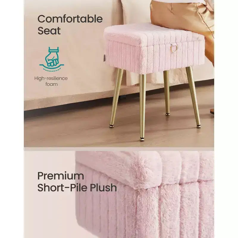 SONGMICS Tabouret de Coiffeuse avec Rangement, Tabouret de Maquillage, Repose-Pieds Ottoman, Pieds en Métal, Pieds Réglables