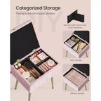 SONGMICS Tabouret de Coiffeuse avec Rangement, Tabouret de Maquillage, Repose-Pieds Ottoman, Pieds en Métal, Pieds Réglables