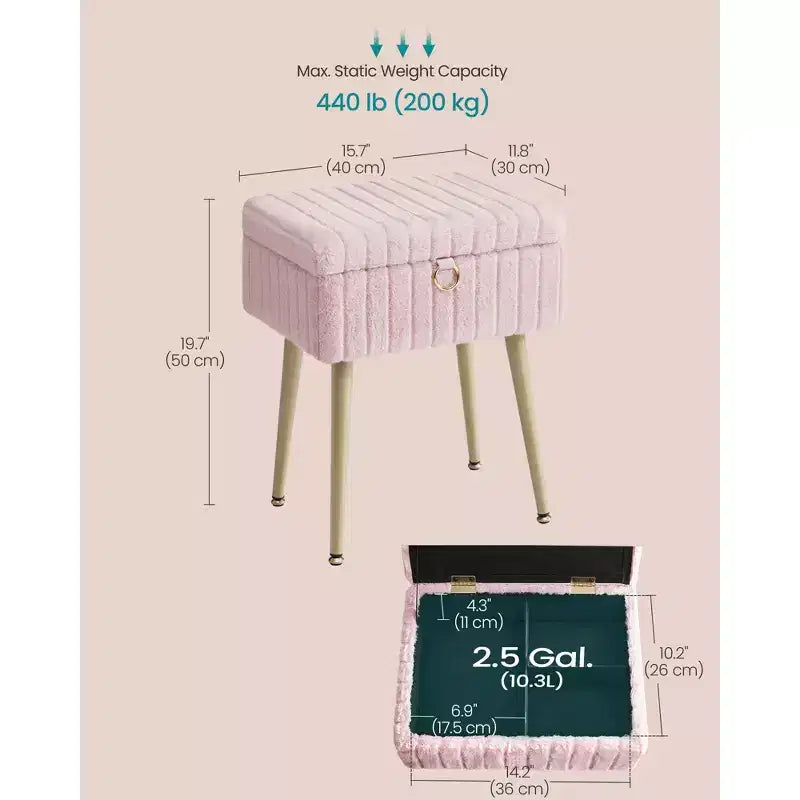 SONGMICS Tabouret de Coiffeuse avec Rangement, Tabouret de Maquillage, Repose-Pieds Ottoman, Pieds en Métal, Pieds Réglables
