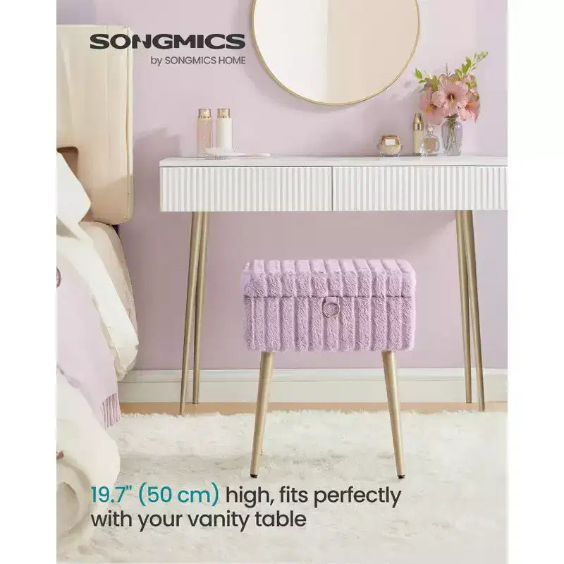SONGMICS Tabouret de Coiffeuse avec Rangement, Tabouret de Maquillage, Repose-Pieds Ottoman, Pieds en Métal, Pieds Réglables