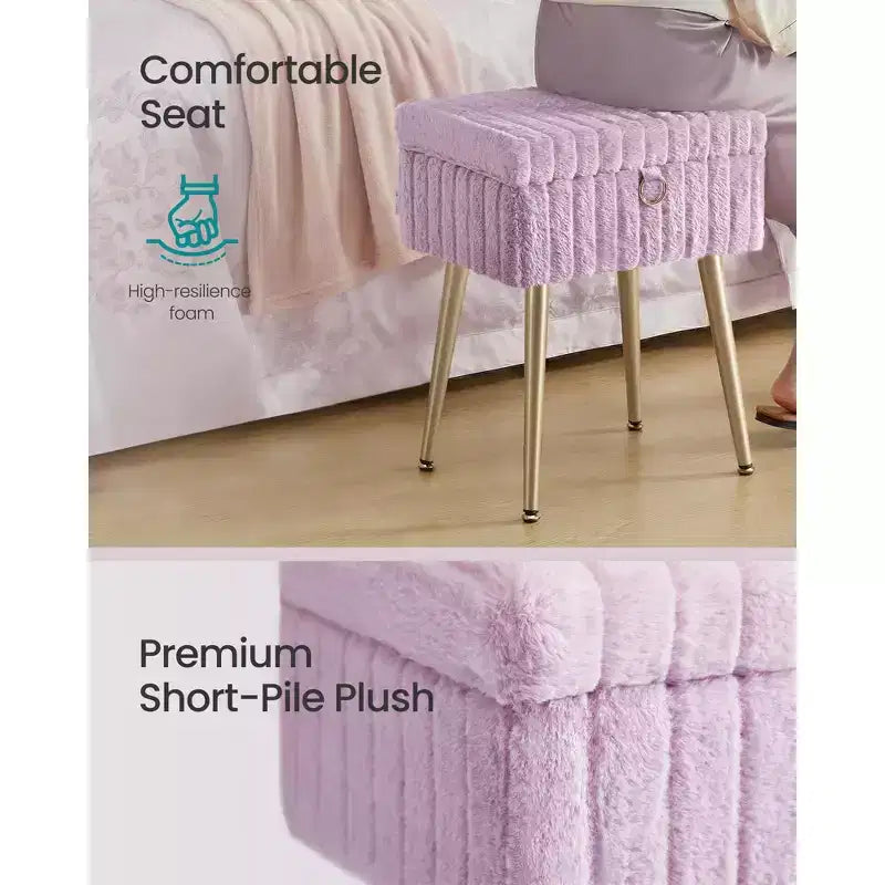 SONGMICS Tabouret de Coiffeuse avec Rangement, Tabouret de Maquillage, Repose-Pieds Ottoman, Pieds en Métal, Pieds Réglables